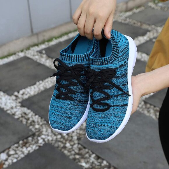 Women Black-Blue Running Breathable Knitting flexible Mesh Sports Shoes Sneaker - Picture 6 of 7